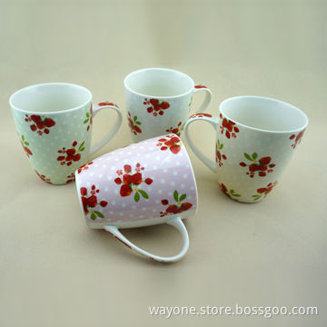 Fine China Mug in Strawberry Design, Pink, Blue, Cream and Green Color, 12oz Volume, 8.3 x 9.5cm